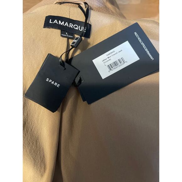Anthropologie Lamarque Cherice Leather Mini Trench Jacket Sesame Large NWT - Picture 15 of 15